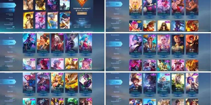 ML640 HERO MAX + BLUE TASTAS + LANCE HERO + LEGEND FREYA + HAYA 11.11 + YIN AOT + 2 COLLECTOR + 3 ASPIRANT + ALUCARD STARWARS + PAQUITO FMVP (G)